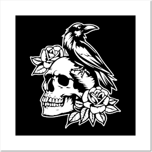 raven on skull tattoo design Posters and Art